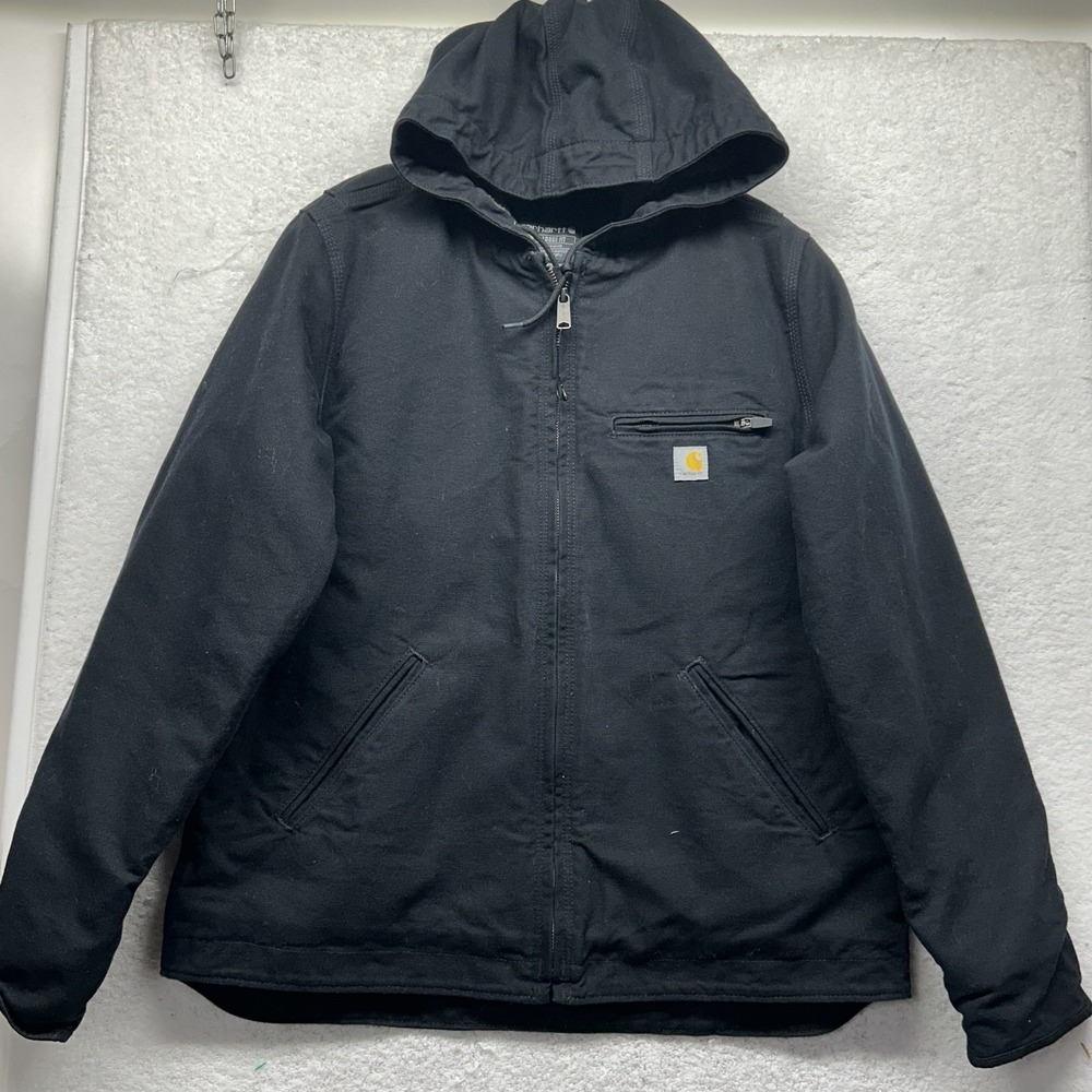 Carhartt Womens Size M Black Washed Duck Sherpa Lined Full Zip Jacket